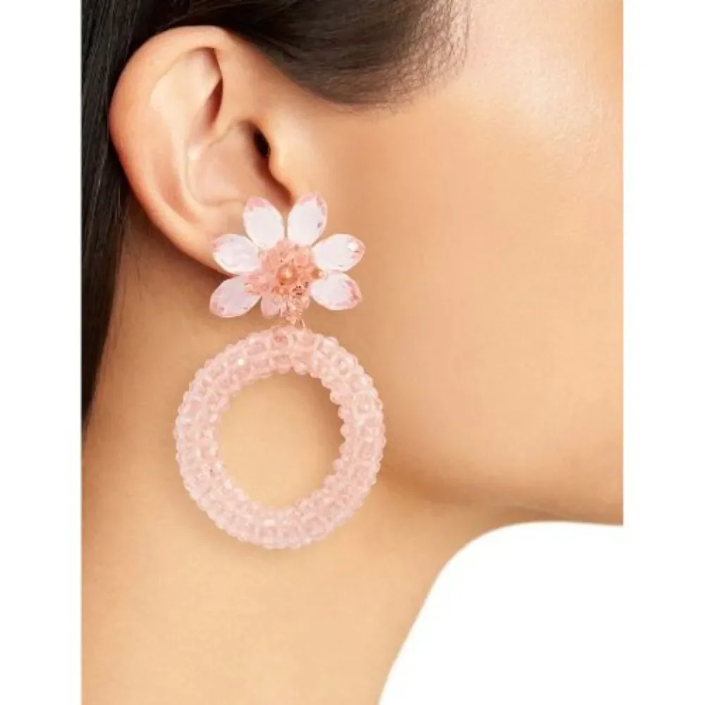 NWT Kate Spade Beaded Flower Hoop Earrings